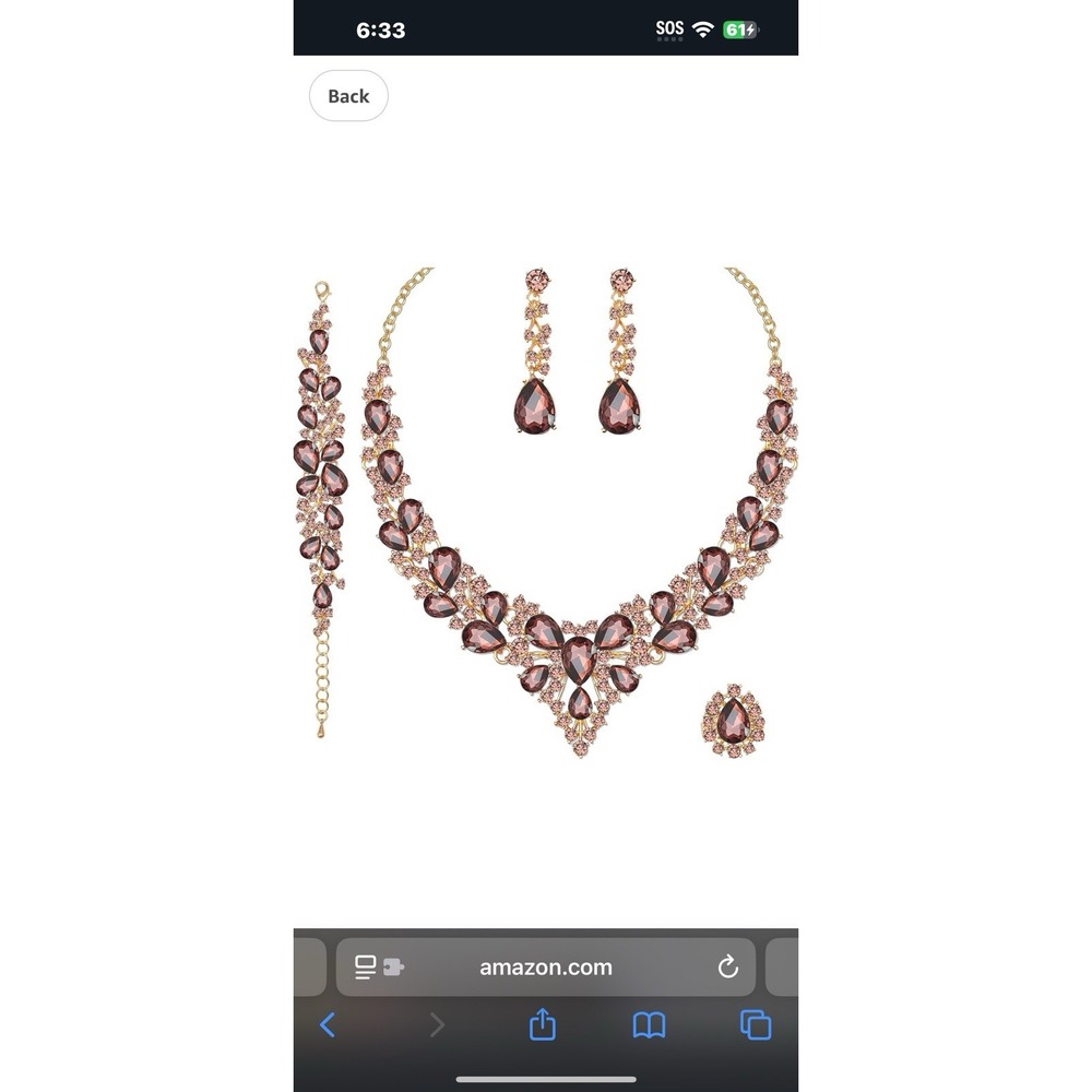 CSY 4 Pcs/Set Austrian Crystal Necklace Earrings Bracelet Ring Amethyst NIB W - Picture 1 of 10